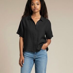 Eileen Fisher Organic Linen Short Sleeve Button-Up Shirt PM Petite Medium